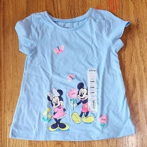 Disney Light Blue Mickey and Minnie Short Sleeve Tee kids girl toddler 24 months